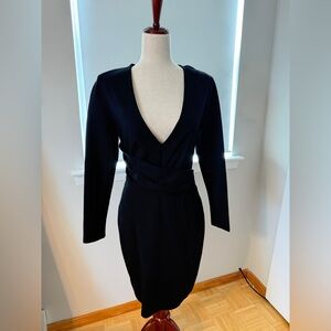 Adelyn Rae Black Long Sleeve V-Neck Sheath Dress